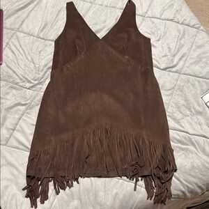 Brown Fringe Mini Dress